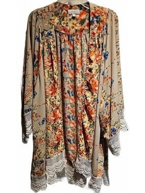 Umgee Womens Floral Kimono S/M Cover Up Lace Boho Oversized Open Front Relaxed